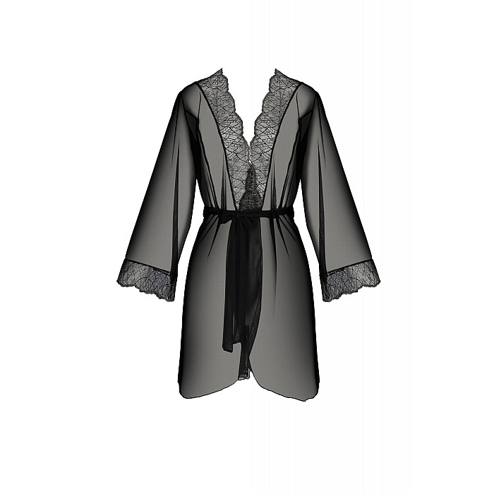 Пеньюар Passion AMBERLY PEIGNOIR 4XL/5XL, black, ажурные декольте и манжеты, широкие рукава