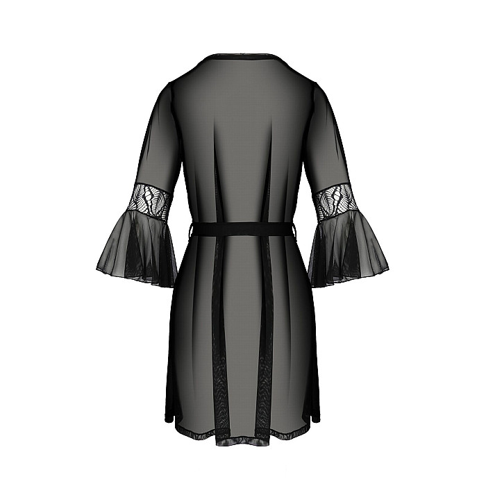 Пеньюар Passion LEAFA PEIGNOIR black S/M, длина чуть выше колена, широкие рукава, завязывается на пояс