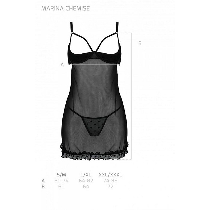 Эротический пеньюар Passion MARINA CHEMISE, XXL/XXXL, black