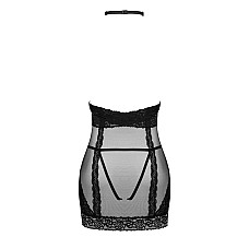 Полупрозрачная сорочка с открытой грудью Obsessive Lacrisia chemise XS/S, черная, с чокером