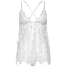 Сорочка беби-долл Leg Avenue Floral lace babydoll & string White S, стринги