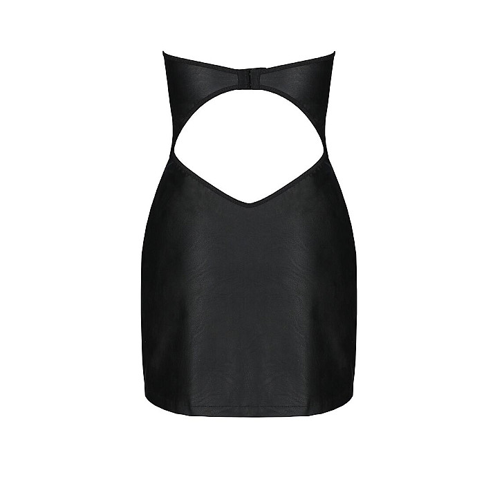 Мини-платье из экокожи Passion CELINE CHEMISE XXL/XXXL, black, шнуровка, трусики в комплекте