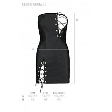 Мини-платье из экокожи Passion CELINE CHEMISE XXL/XXXL, black, шнуровка, трусики в комплекте