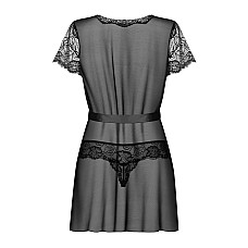 Пеньюар Obsessive Alluria peignoir & thong, L/XL, прозрачный, с кружевом, пояс, трусики в комплекте