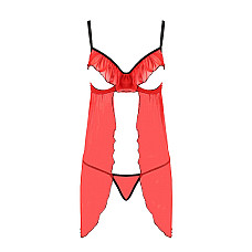 Прозрачный пеньюар с открытой грудью CHERRY CHEMISE red XXL/XXXL - Passion Exclusive, трусики