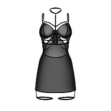 Бэби-долл Obsessive Arrowel Black chemise S/M, с декоративным чокером и гартерами
