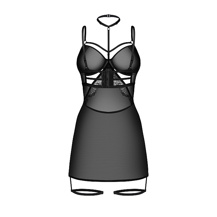 Бэби-долл Obsessive Arrowel Black chemise S/M, с декоративным чокером и гартерами