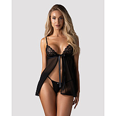 Сорочка беби-долл Obsessive Blomentis babydoll & thong, XS/S, кружевной лиф, стринги в комплекте