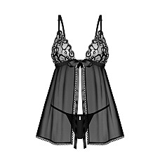 Сорочка беби-долл Obsessive Blomentis babydoll & thong, XS/S, кружевной лиф, стринги в комплекте