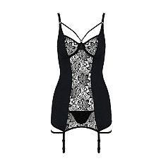 Распродажа!!! Сорочка приталенная с пажами PAULINE CHEMISE black L/XL Passion, трусики
