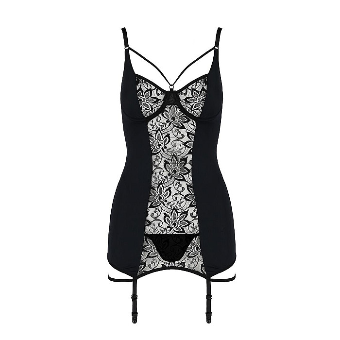 Распродажа!!! Сорочка приталенная с пажами PAULINE CHEMISE black L/XL Passion, трусики