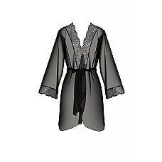 Пеньюар Passion AMBERLY PEIGNOIR 6XL/7XL, black, ажурные декольте и манжеты, широкие рукава