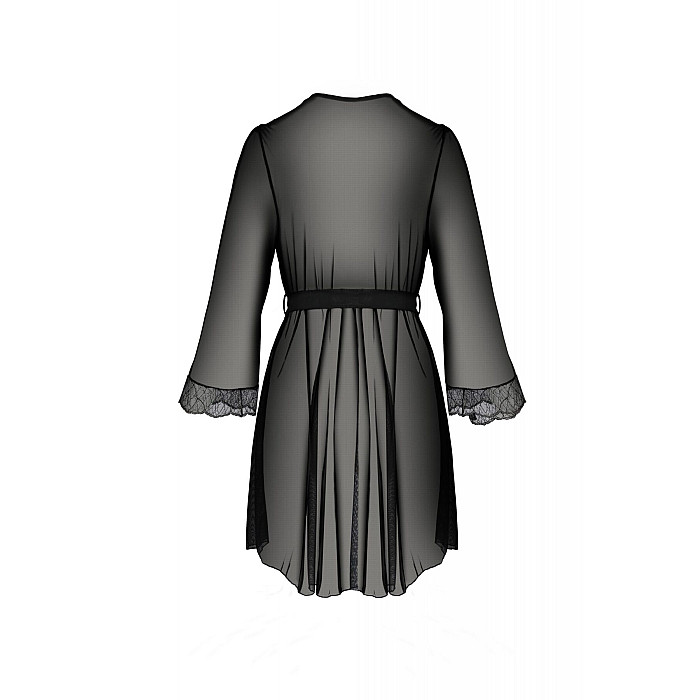 Пеньюар Passion AMBERLY PEIGNOIR 6XL/7XL, black, ажурные декольте и манжеты, широкие рукава