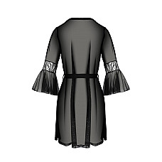 Пеньюар Passion LEAFA PEIGNOIR black, XXL/XXXL, длина чуть выше колена, широкие рукава, завязывается на пояс