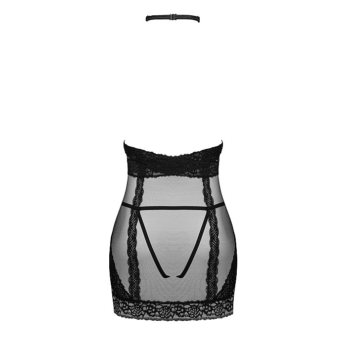 Напівпрозора сорочка з відкритими грудьми Obsessive Lacrisia chemise M/L, чорна, з чокером