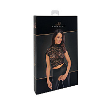 Топ Noir Handmade F303 Essence, 3XL, black, кружевной, короткий рукав, воротник-стойка