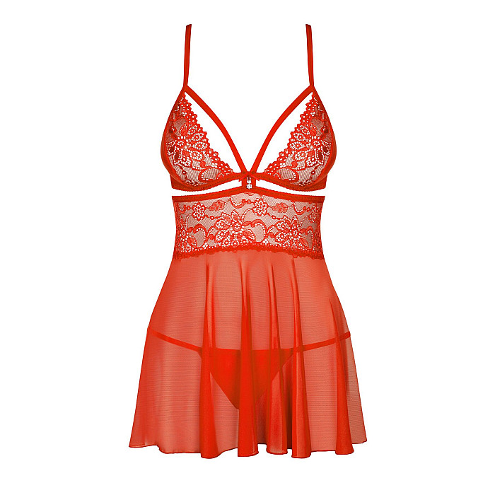 Бэби-долл Obsessive 838-BAB-3 babydoll & thong, S/M, красный, кружевной лиф, стринги в комплекте