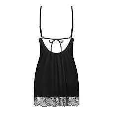 Пеньюар Obsessive Lobellis chemise & thong, XS/S, черный, кружевная отделка, стринги в комплекте