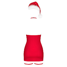 Сорочка Obsessive Kissmas chemise, L/XL, красная, чокер, гартеры и шапочка с помпоном в комплекте