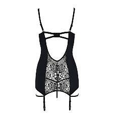 Сорочка приталенная с пажами PAULINE CHEMISE black S/M - Passion, трусики