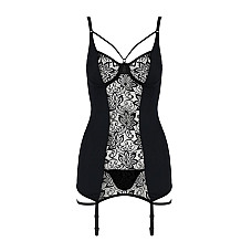 Сорочка приталенная с пажами PAULINE CHEMISE black S/M - Passion, трусики