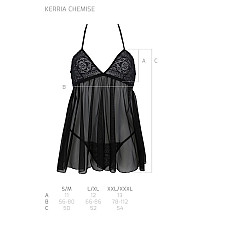 Пеньюар Passion KERRIA CHEMISE black, S/M, кружевной верх, трусики в комплекте