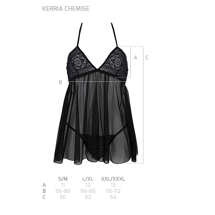 Пеньюар Passion KERRIA CHEMISE black, S/M, кружевной верх, трусики в комплекте