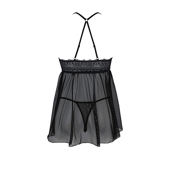 Пеньюар Passion KERRIA CHEMISE black, S/M, кружевной верх, трусики в комплекте