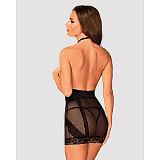 Полупрозрачная сорочка с открытой грудью Obsessive Lacrisia chemise XL/2XL, черная, с чокером