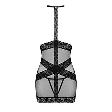 Полупрозрачная сорочка с открытой грудью Obsessive Lacrisia chemise XL/2XL, черная, с чокером