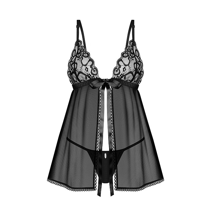 Сорочка беби-долл Obsessive Blomentis babydoll & thong, M/L, кружевной лиф, стринги в комплекте