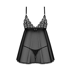 Сорочка беби-долл Obsessive Blomentis babydoll & thong, M/L, кружевной лиф, стринги в комплекте