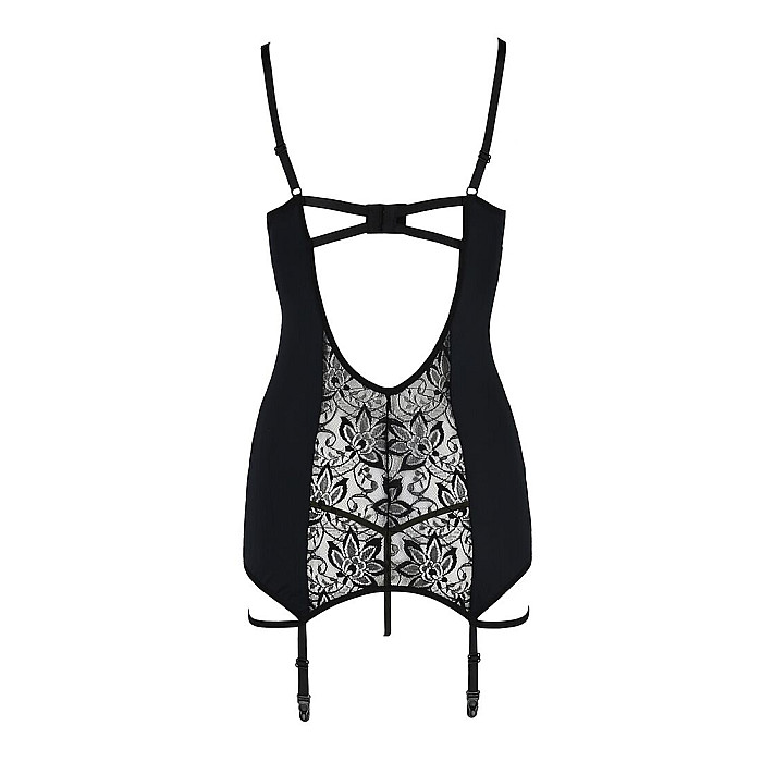 Сорочка приталена з пажами PAULINE CHEMISE black XXL/XXXL - Passion, трусики