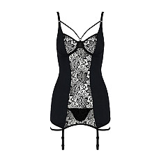 Сорочка приталенная с пажами PAULINE CHEMISE black XXL/XXXL - Passion, трусики