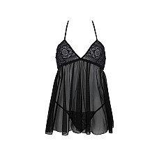 Пеньюар Passion KERRIA CHEMISE black, XXL/XXXL, кружевной верх, трусики в комплекте