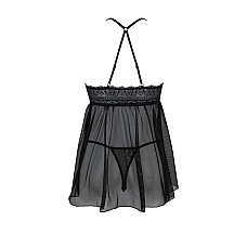 Пеньюар Passion KERRIA CHEMISE black, XXL/XXXL, кружевной верх, трусики в комплекте