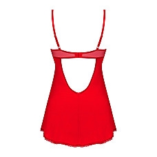 Пеньюар Obsessive Ingridia chemise & thong XS/S, красный, сорочка, стринги