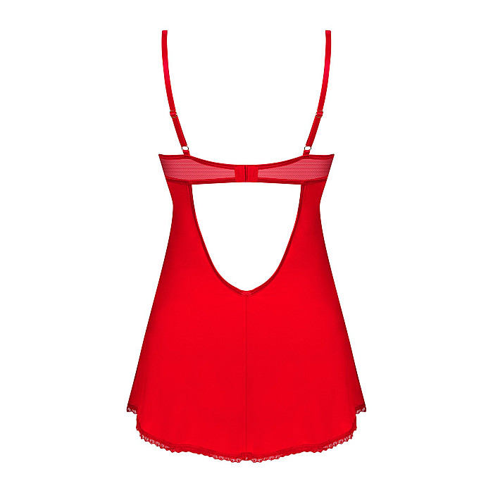 Пеньюар Obsessive Ingridia chemise & thong XS/S, червоний, сорочка, стрінги