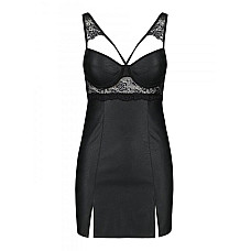 Бэби-долл из эко-кожи и кружева Passion LOONA CHEMISE S/M, black