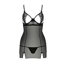 Прозрачная сорочка приталенная Passion QUENTRIS CHEMISE XXL/XXXL, black, трусики