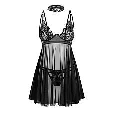 Бэби-долл Obsessive Donarella babydoll & thong, XL/2XL, кружевной лиф, чокер и стринги в комплекте