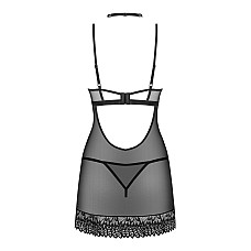 Сорочка Obsessive Donarella chemise & thong, XS/S, кружевной лиф, чокер и стринги в комплекте