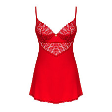 Пеньюар Obsessive Ingridia chemise & thong M/L, красный, сорочка, стринги