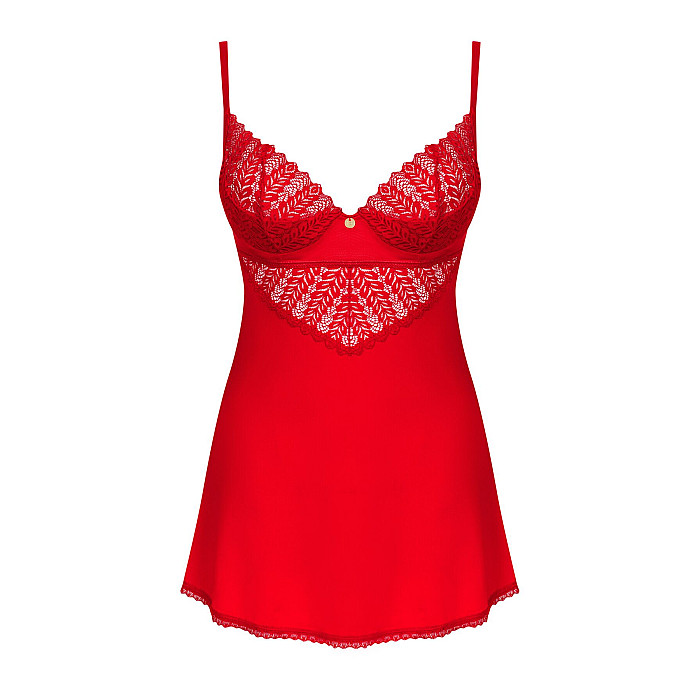 Пеньюар Obsessive Ingridia chemise & thong M/L, червоний, сорочка, стрінги