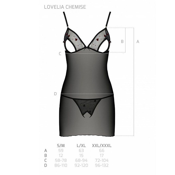 Сорочка с вырезами на груди, стринги Passion LOVELIA CHEMISE S/M, black