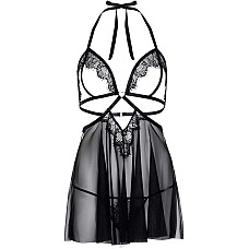 Пеньюар Leg Avenue Lace and mesh babydoll & panty Black M