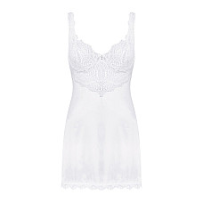Сорочка Obsessive Amor Blanco underwire chemise & thong, S/M, белая, кружевной лиф, стринги в наборе