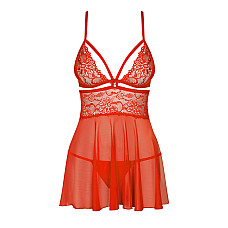 Бэби-долл Obsessive 838-BAB-3 babydoll & thong, L/XL, красный, кружевной лиф, стринги в комплекте
