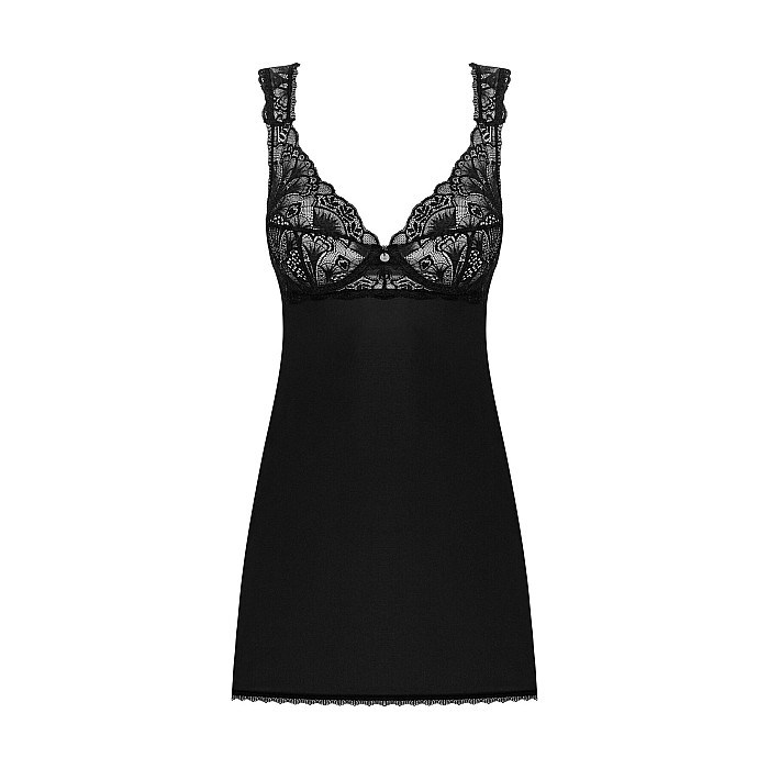 Сорочка бебі-дол з мереживом на грудях Obsessive Donna Dream babydoll XS/S Black, стрінги