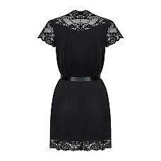 Сатиновый открытый пеньюар на поясе Obsessive 810-PEI–1 peignoir black 2XL/3XL, черный